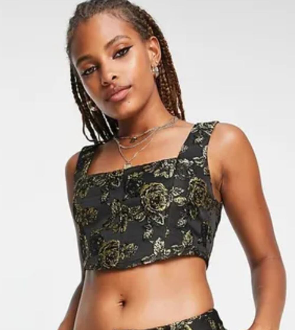 Reclaimed Vintage Corset Top in dark floral Black Gold US 0/ UK 4